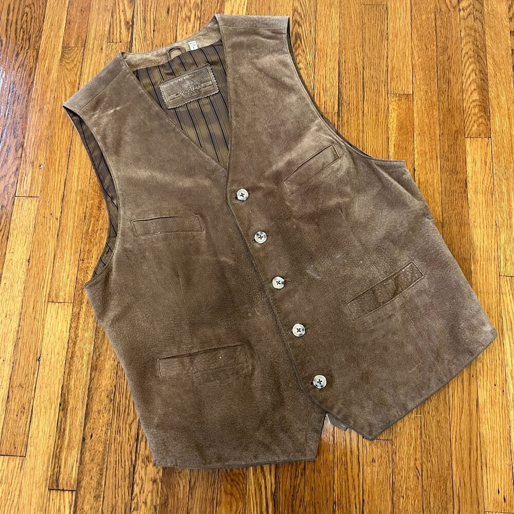 Roundtree & Yorke Vintage Brown Leather Gilet Vest - Men's Large